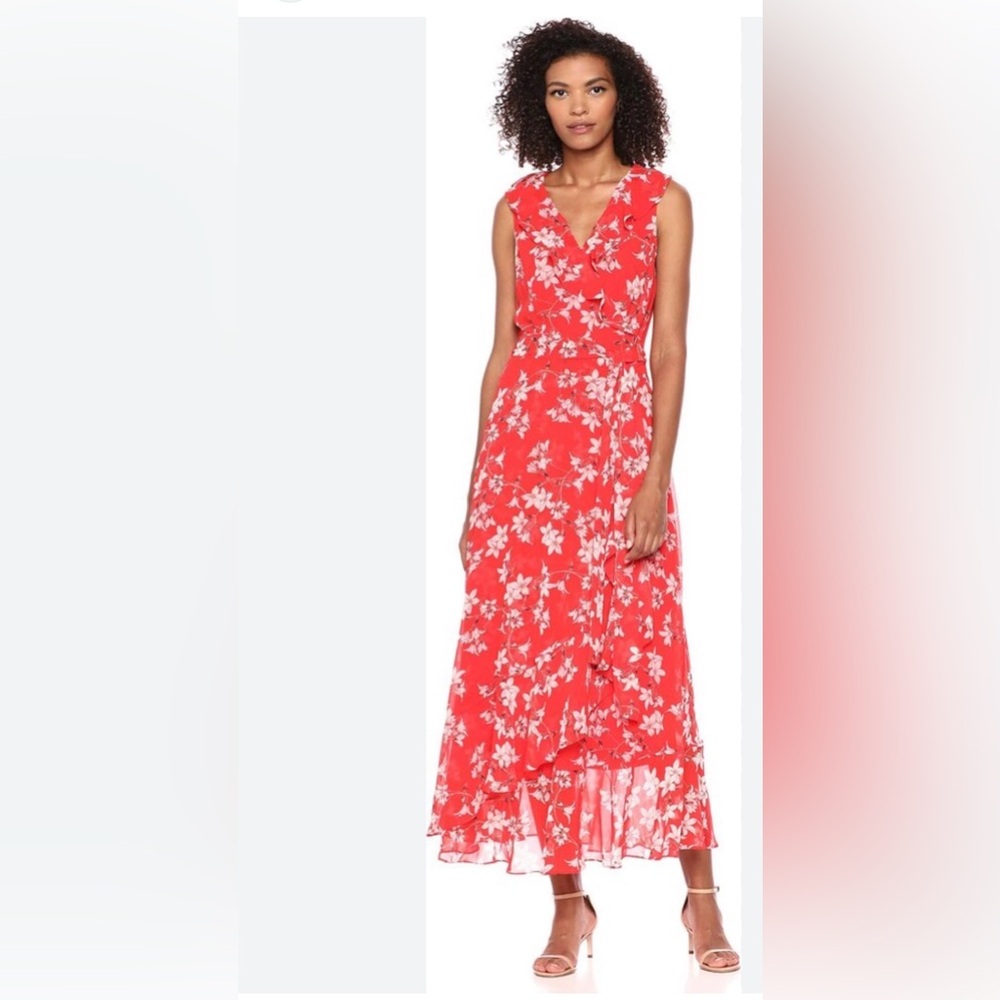 Calvin Klein Red Floral Midi Dress
